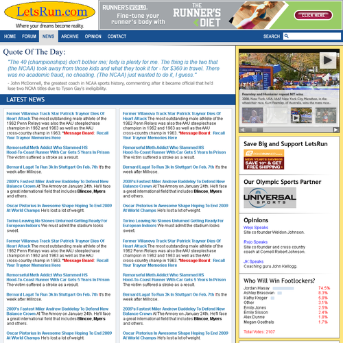 LetsRun.com Homepage Re-Design/Cleanup Diseño de Freak Designs