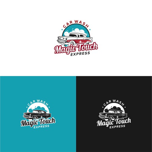 Vintage car wash logo reinvented with express technologies for faster, cleaner, dryer cars. Design réalisé par nurmaelani