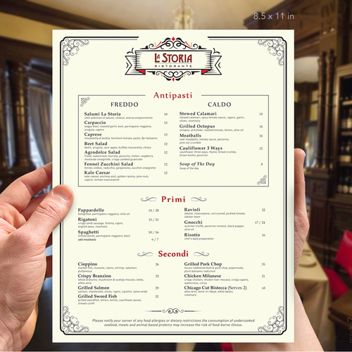 italian fine dining menus