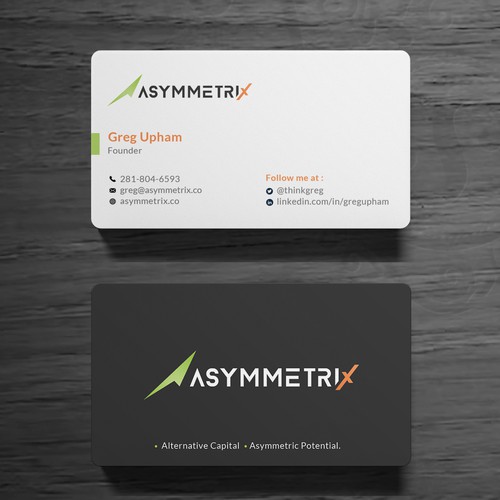 Design a cool, edgey but sophisticated business card for an alternative investment firm. Design von Roni_