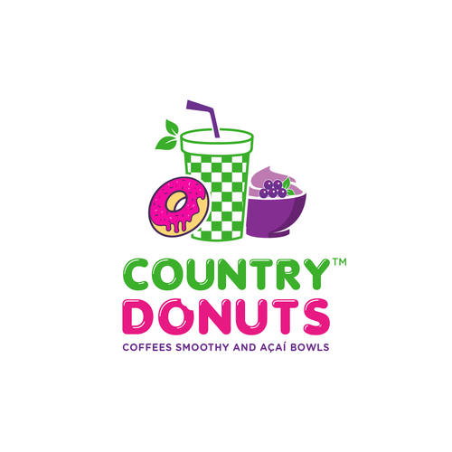 We need a modern exciting logo to encompasses our Name Country Donuts Coffee smoothy bowls Design réalisé par ropix