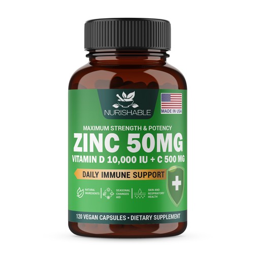 We need a "beautiful bottle label" for Zinc and Vitamin D3 supplement - Redesign Design by Fredrick Balois
