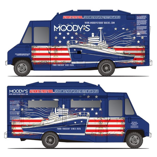 Navy Themed Food Truck Wrap Design Design by Windmill Designer™