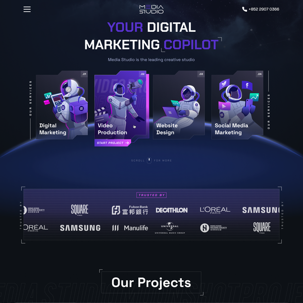 Design by Gil Fadilana titled "Media Studio "Space Themed" Website Design"