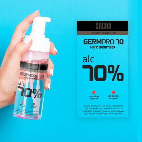 Design a Luxurious and Modern bottle label for Hand Sanitizer Product: GermPro 70!! Design by Mellow.dsgn