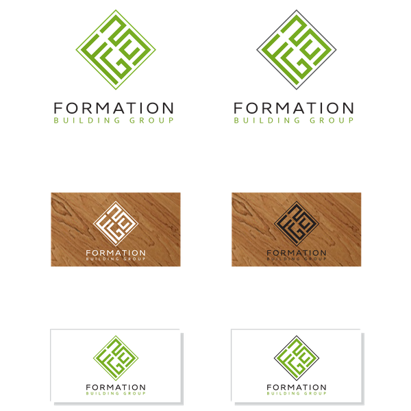 Create a modern hip logo for a Green building company called "Formation Building Group"