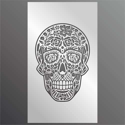 Design a rad Day of the Dead skull to be engraved on metal wallets Diseño de PeaceIdea!