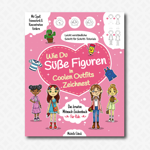 Design a creative cute cover for a children's drawing book with cute Characters Design by DX Raven Design