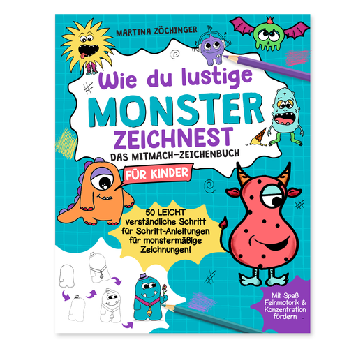 Design a cheerful cover for a monster drawing book for children Design by Radmilica