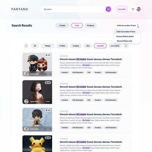 Design a membership fan club site where Japanese creators connect with English speaking supporters Design by Alex Capellan.