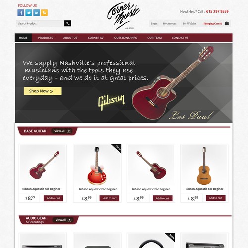 Homepage design for ecommerce business - music instruments and accesorries retailer |concursos de Diseño de página web |