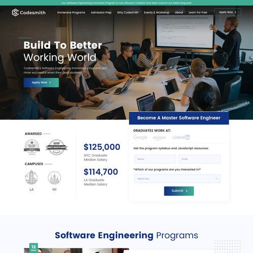 "New website homepage design to attract software engineering students" Design by Headol Creatives