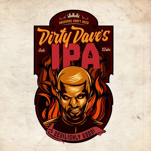 Cool and edgy craft beer logo for Dirty Dave's IPA (made by Bone Hook Brewing Co) Design by Paul Thunder