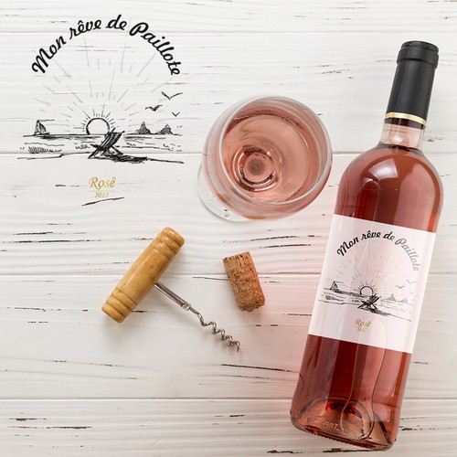 Rosé Wine Label " Mon rêve de Paillote" ("My dream of beach bar") Design by Kovacev