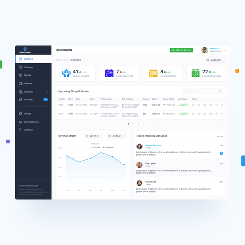 An eye-catching design for SaaS logistics companies CRM dashboard.A springboard to final site design Design by Joseph M.