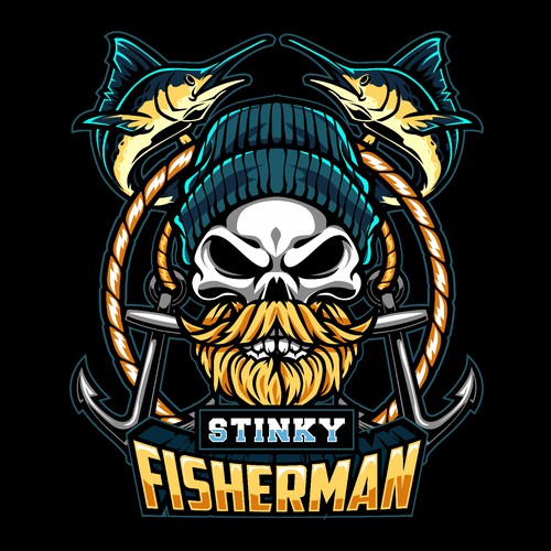 Fierce, fun, and funky fisherman logo to appeal to men Design by rojSeven