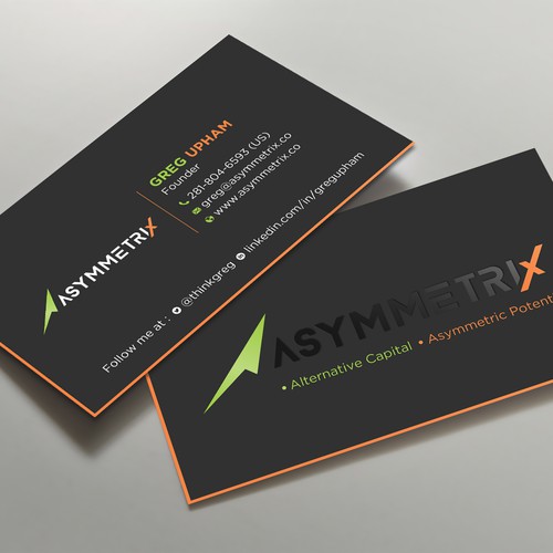 Design a cool, edgey but sophisticated business card for an alternative investment firm. Design von prosenjit_P