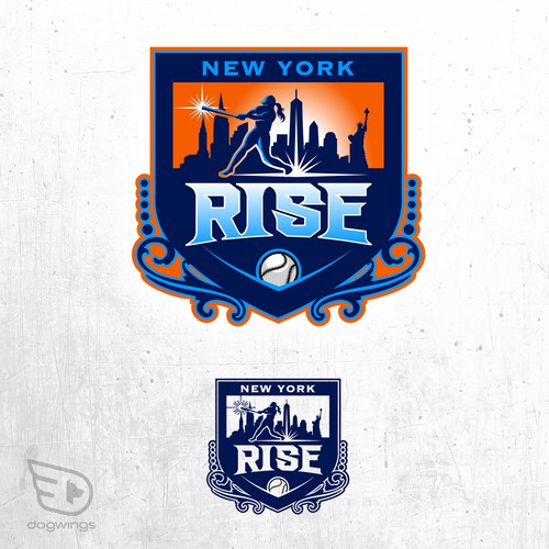 Sports logo for the New York Rise women’s softball team Diseño de Dogwingsllc