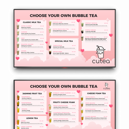 Cutea, bubbletea menu Design by roppuri