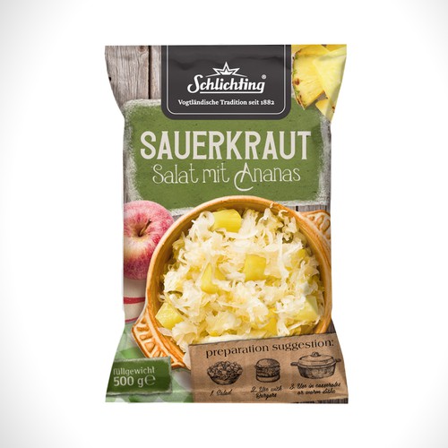 Stayin alife - Refresh an old fashion package for Salad with Sauerkraut, Pineapple and Apple-ontwerp door Jdodo