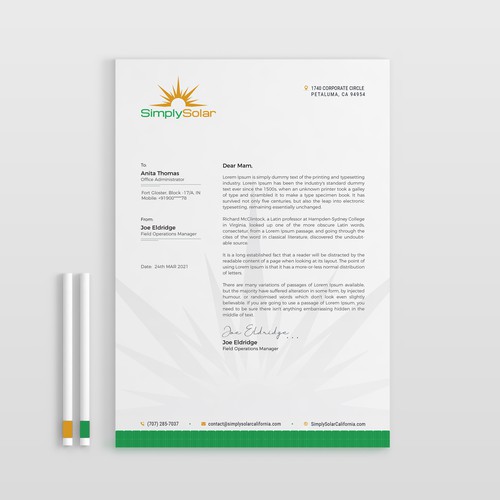 "Renewable Energy Company Letterhead" Design by (VEER)