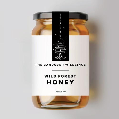 The Bees Need You! Wild Forest Honey Label Design. Design by Osolindu