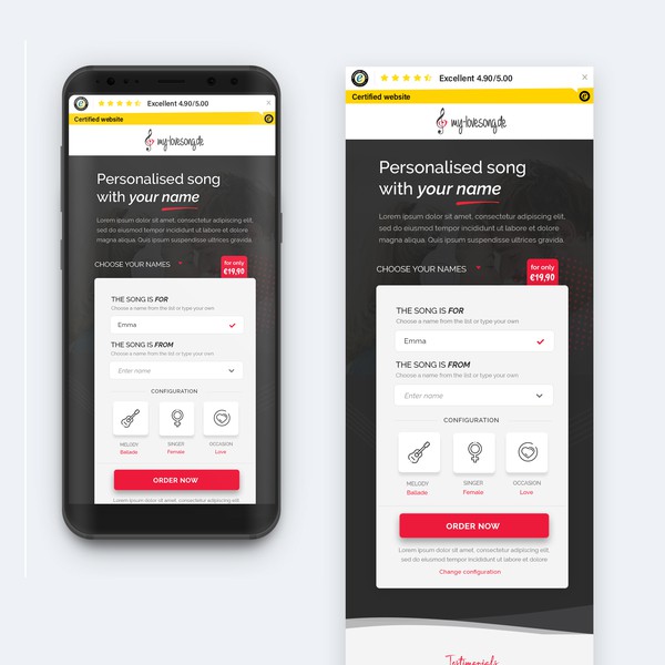 Mobile landing page design