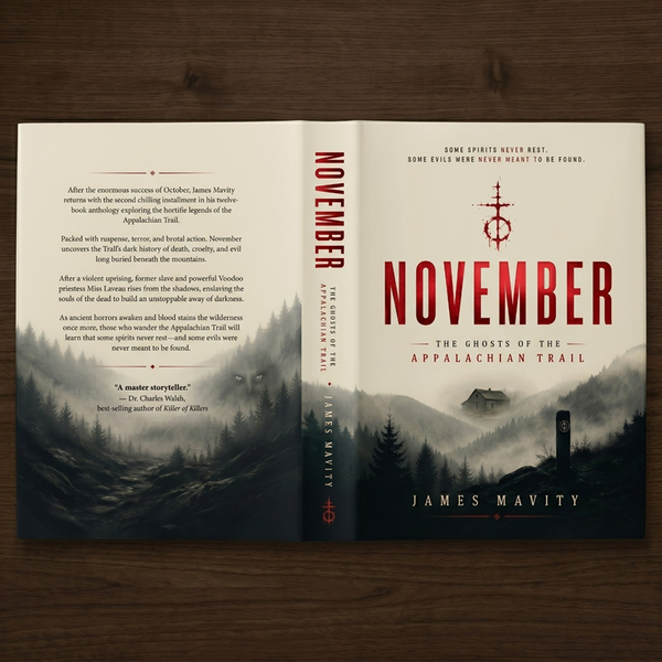 Design by ateliernova titled "NOVEMBER: The Ghosts of the Appalachian Trail – Book Cover Design"