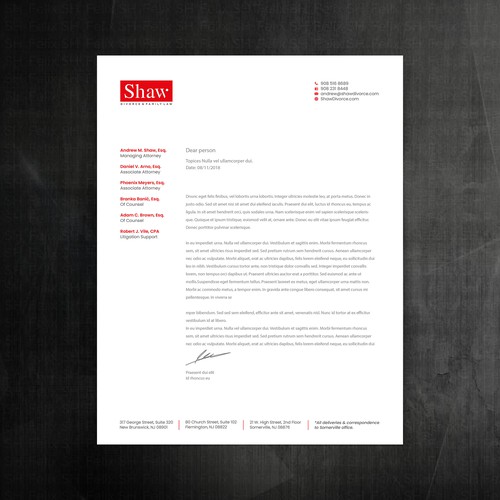 Letterhead for Divorce & Family Law Firm; Modern, Minimalist, Conservative Design Design by Felix SH