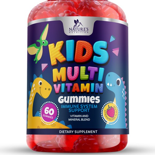 Tasty Kids Multivitamin Gummies Product Label for Nature's Nutrition Design by GayanMH