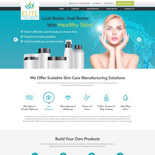 SkinCare Manufacturing Company site Homepage  page design contest