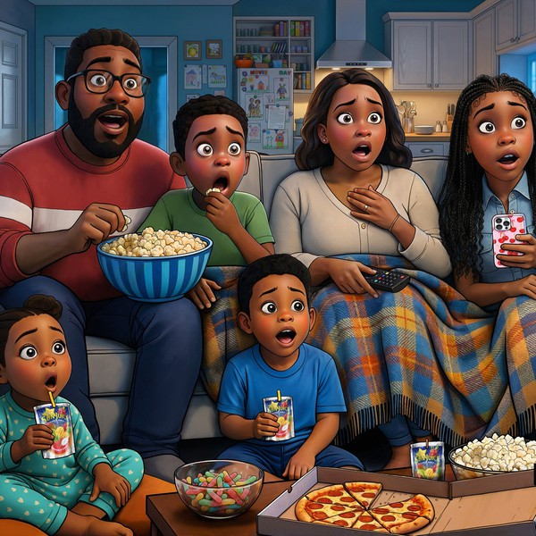 Family Movie Night: 3D Character Illustration