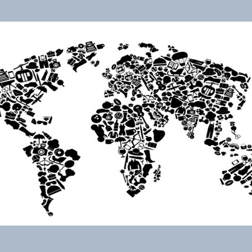 Create a map of the world using unique list of icons/objects provided Design by sawamura