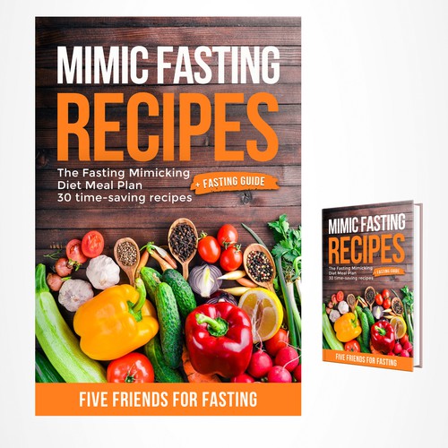 Design a fancy cover+basic layout for an e-book-based recipe book for the new fasting technique FMD Diseño de iDea Signs