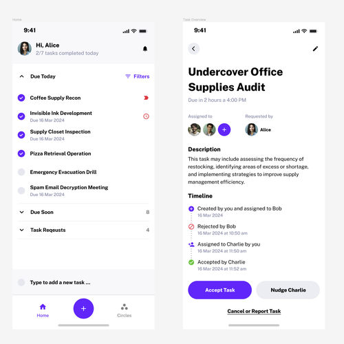 Clean and Intuitive Mobile app design for a collaborative task management app Design by Raymond's designs