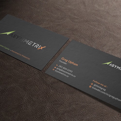 Design a cool, edgey but sophisticated business card for an alternative investment firm. Design von Roni_