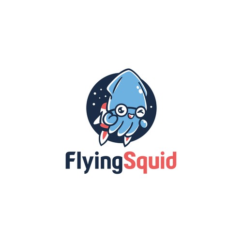 Logo of a squid wearing a jetpack for product named FlyingSquid Design by DKG1111
