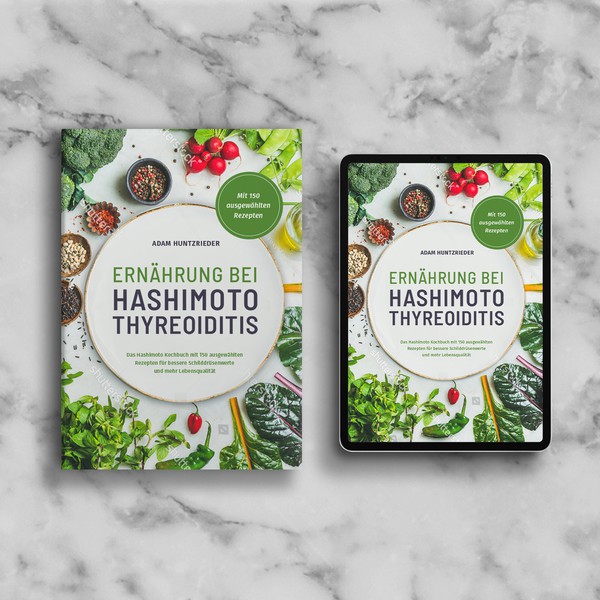 Book cover concept for a practical guide on nutrition for Hashimoto's thyroiditis