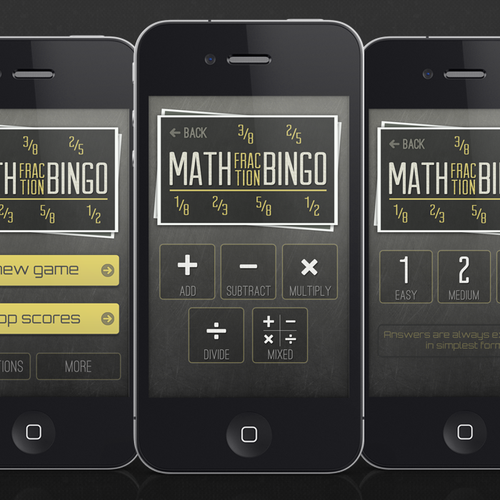 Help Math Fraction Bingo with a new app design Design by AppGear Design