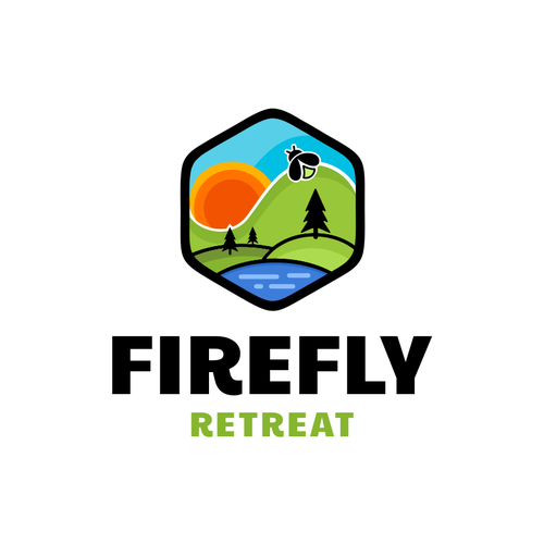 Firefly Retreat. Fun logo inspiring families to explore the outdoors! Design von hidra ✅