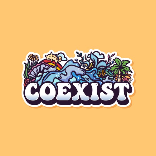 NEED FUN AND COLORFUL "COEXIST" STICKER ILLUSTRATED Design by Wanderline