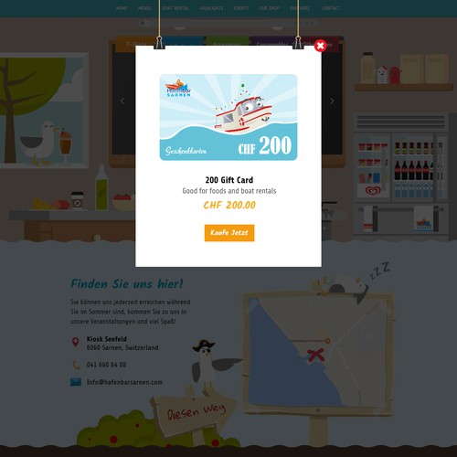 FUNNY web design needed for our snack bar with pedalo & boat rental. The design should be built around our illustration Design by j u s t e