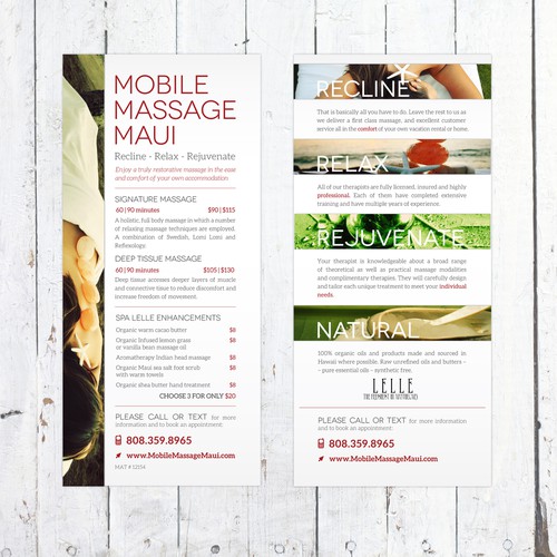 Design by Polin'a titled "Design a Rack Card for Mobile Massage Maui"