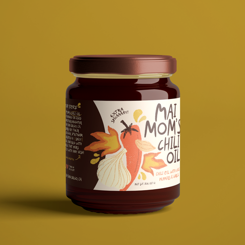 Eye catching packaging label for spicy chili oil jar Design by O1iviaTaylor