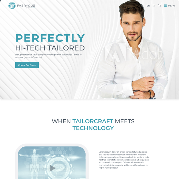 Home Landing Page Design Concept: minimal, aesthetic, elegant, futuristic, linking to technology. 