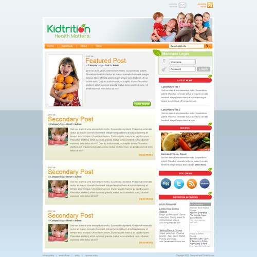 Seeking amazing Word Press theme for Kidtrition.org Design by Permanence