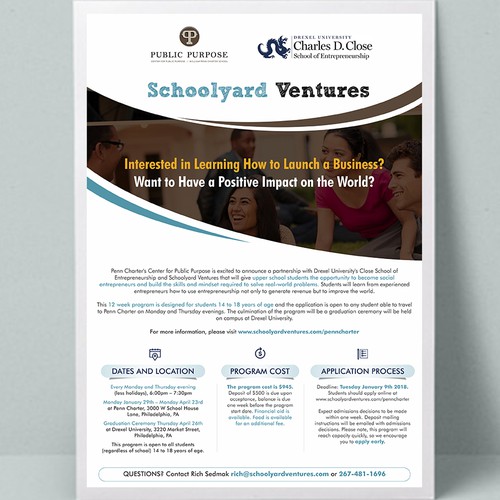 One page flyer for program that supports teen entrepreneurs Design by FuturisticBug