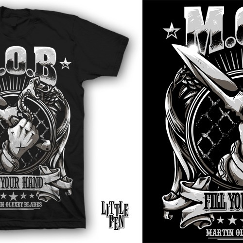 Create a T-Shirt design that conveys the aggressive design style of a custom Knife Maker!