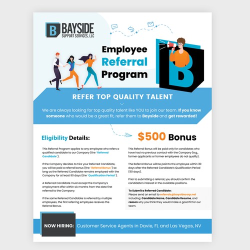 need a flier to announce awesome employee referral program target demo young tech support agents Design réalisé par Silviab1