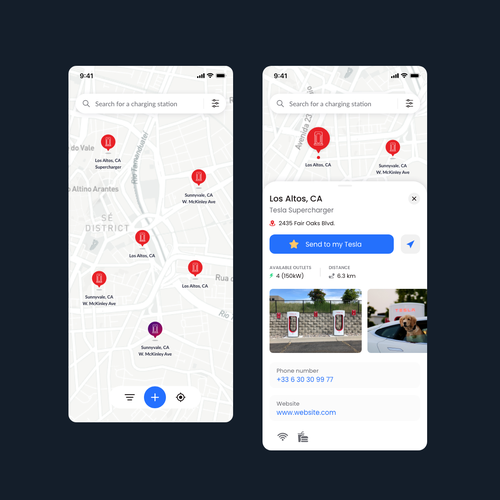Tesla App to localise charging point on a map Design by Genadi Georgiev